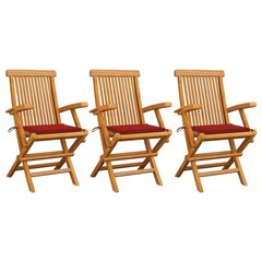 vidaXL dārza krēsli, sarkani matrači, 3 gab., masīvs tīkkoks cena un informācija | Dārza krēsli | 220.lv