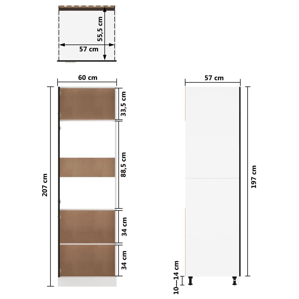 vidaXL ledusskapja skapis, melns, 60x57x207 cm, skaidu plāksne цена и информация | Virtuves skapīši | 220.lv