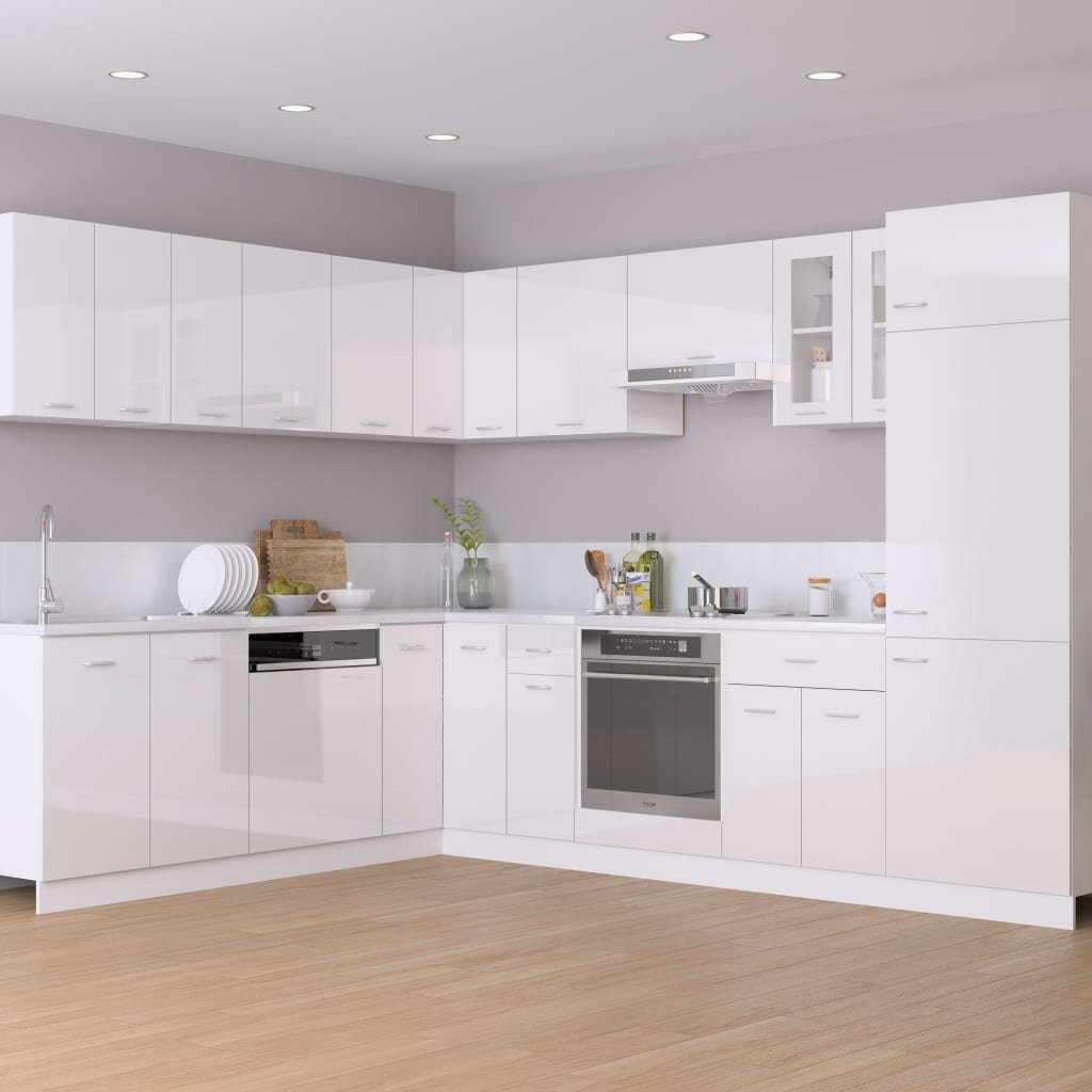 vidaXL ledusskapja skapis, spīdīgi balts, 60x57x207 cm, skaidu plāksne cena un informācija | Virtuves skapīši | 220.lv