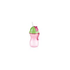Bērnu pudele ar salmiņu, rozā, 300 ml cena un informācija | Ūdens pudeles | 220.lv