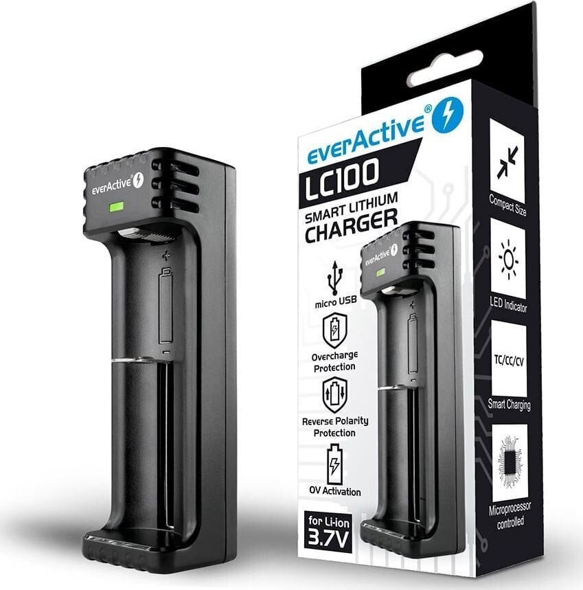 EverActive universāls 1 x Li-ion akumulatoru lādētājs LC100 cena un informācija | Akumulatori, lādētāji un piederumi | 220.lv