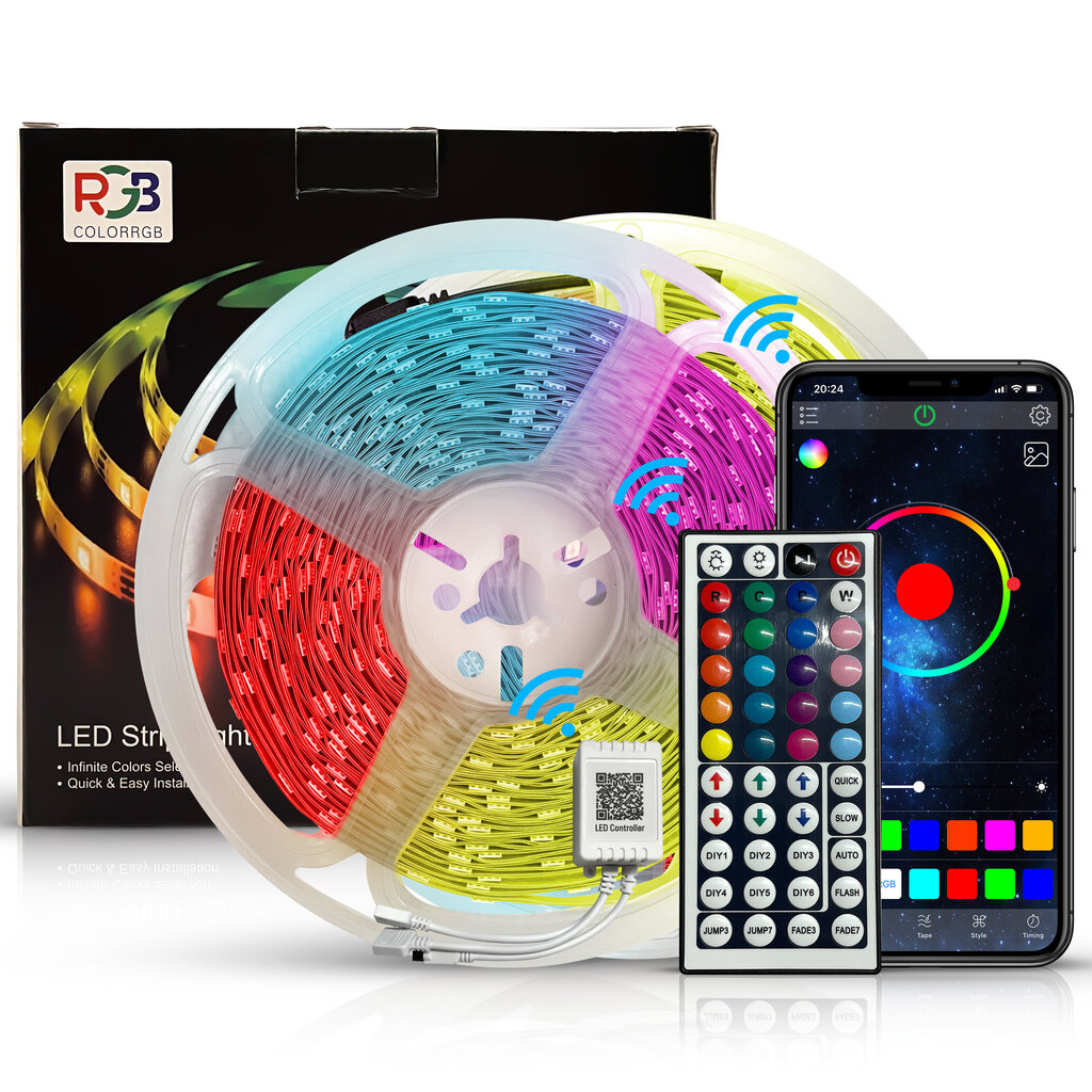 Viedā RGB 5050 LED lente 15m ar Bluetooth funkciju un mūzikas sinhronizāciju цена и информация | LED lentes | 220.lv