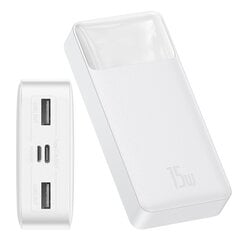 Baseus Power Bank 20000mAh Bipow - 2xUSB + C tips - PD 3.0 QC 3.0 15W, balts cena un informācija | Lādētāji-akumulatori (Power bank) | 220.lv