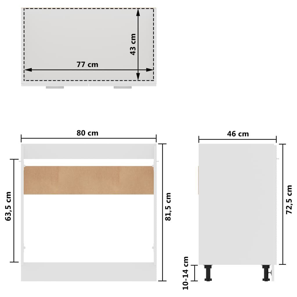 vidaXL izlietnes skapītis, balts, 80x46x81,5 cm, skaidu plāksne cena un informācija | Virtuves skapīši | 220.lv