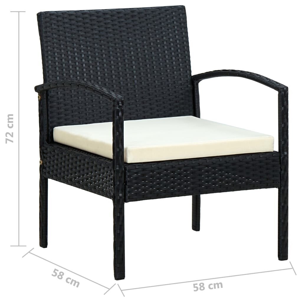 vidaXL dārza krēsls ar matraci, PE rotangpalma, melns cena un informācija | Dārza krēsli | 220.lv