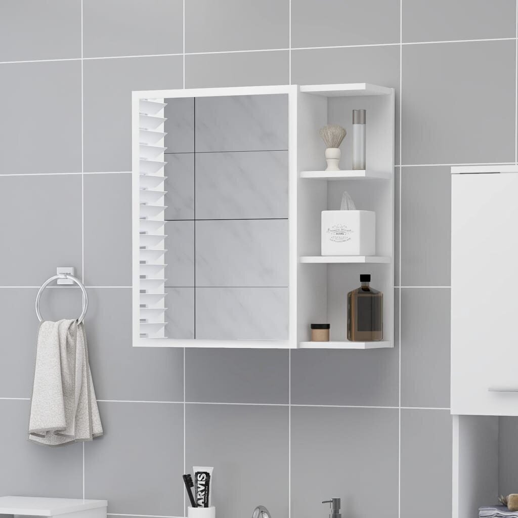 vidaXL vannasistabas spoguļskapītis, balts, 62,5x20,5x64 cm cena un informācija | Vannas istabas skapīši | 220.lv