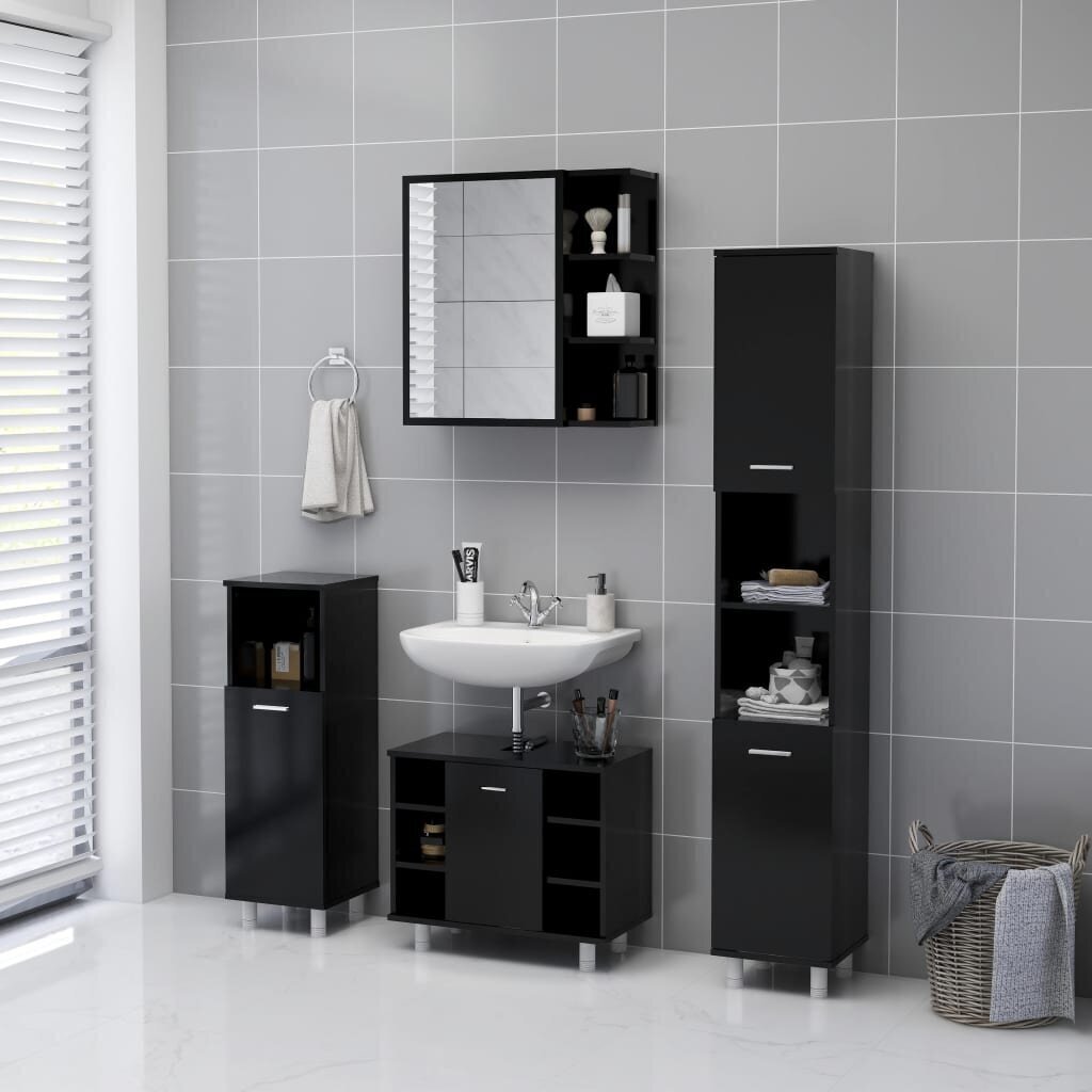 vidaXL vannasistabas spoguļskapītis, melns, 62,5x20,5x64 cm cena un informācija | Vannas istabas skapīši | 220.lv