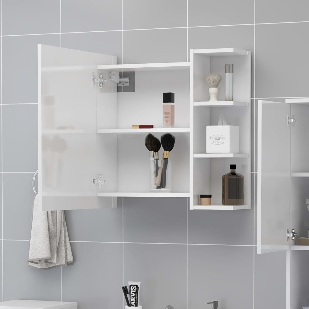 vidaXL vannasistabas spoguļskapītis, spīdīgi balts, 62,5x20,5x64 cm cena un informācija | Vannas istabas skapīši | 220.lv