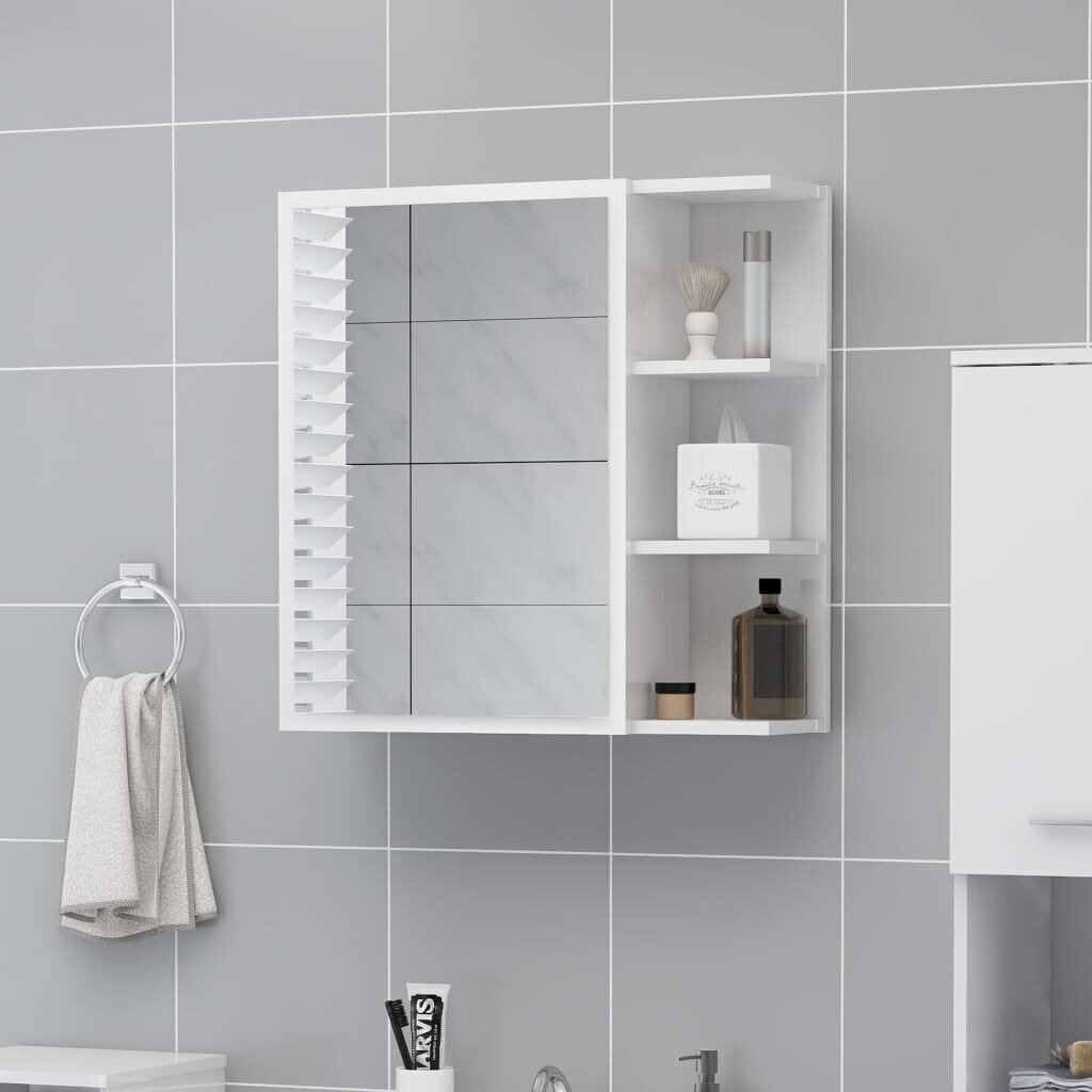 vidaXL vannasistabas spoguļskapītis, spīdīgi balts, 62,5x20,5x64 cm cena un informācija | Vannas istabas skapīši | 220.lv