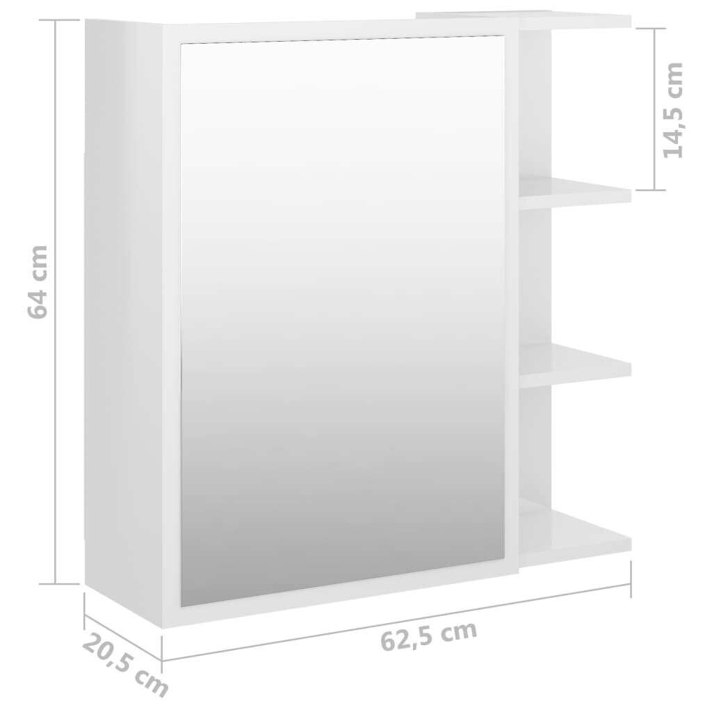 vidaXL vannasistabas spoguļskapītis, spīdīgi balts, 62,5x20,5x64 cm цена и информация | Vannas istabas skapīši | 220.lv