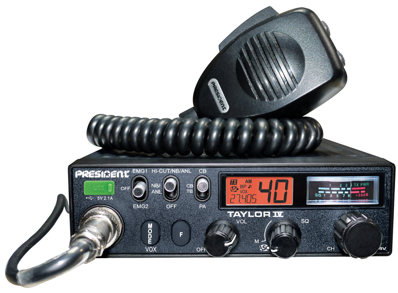 President Taylor IV mobilais CB radio AM/FM, 12-24V цена и информация | Rācijas | 220.lv