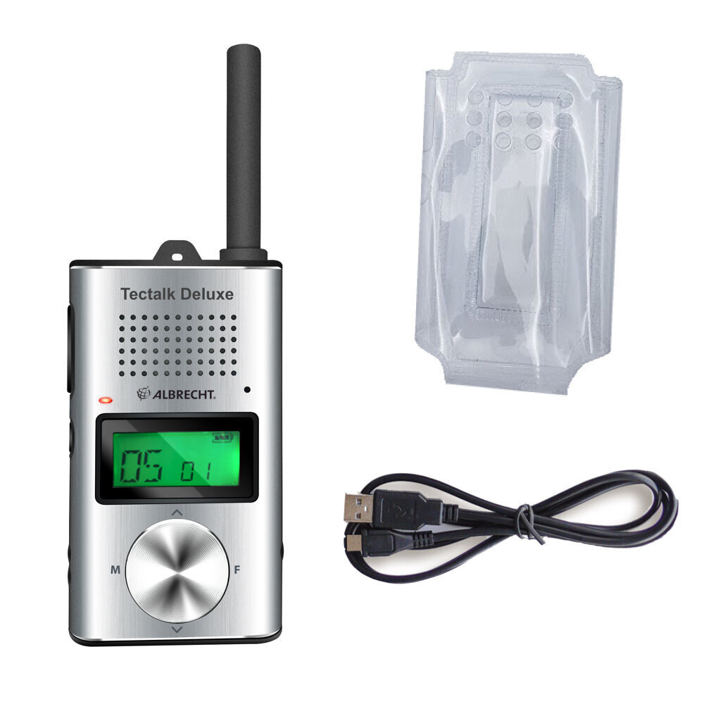 <h2>Albrecht Tectalk Deluxe pārnēsājamais radio raidītājs</h2> <p>Radio komunikācija vislabākajā kvalitātē: Albrecht Tectalk Deluxe stilīgajā matēta alumīnija korpusā piedāvā daudzpusīgas funkcijas un lielu diapazonu. Ierīce ir īpa&scaron;i izstrādāta pra цена и информация | Rācijas | 220.lv