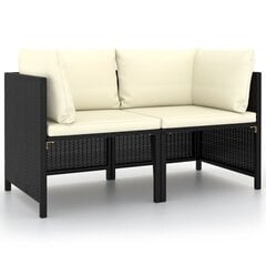 Divvietīgs dārza dīvāns vidaXL ar matračiem, melns cena un informācija | Dārza krēsli | 220.lv