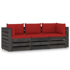 Trīsvietīgs dārza dīvāns ar matračiem vidaXL, pelēks cena un informācija | Dārza krēsli | 220.lv