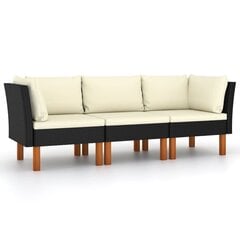 Trīsvietīgs dārza dīvāns ar matračiem vidaXL, melns cena un informācija | Dārza krēsli | 220.lv