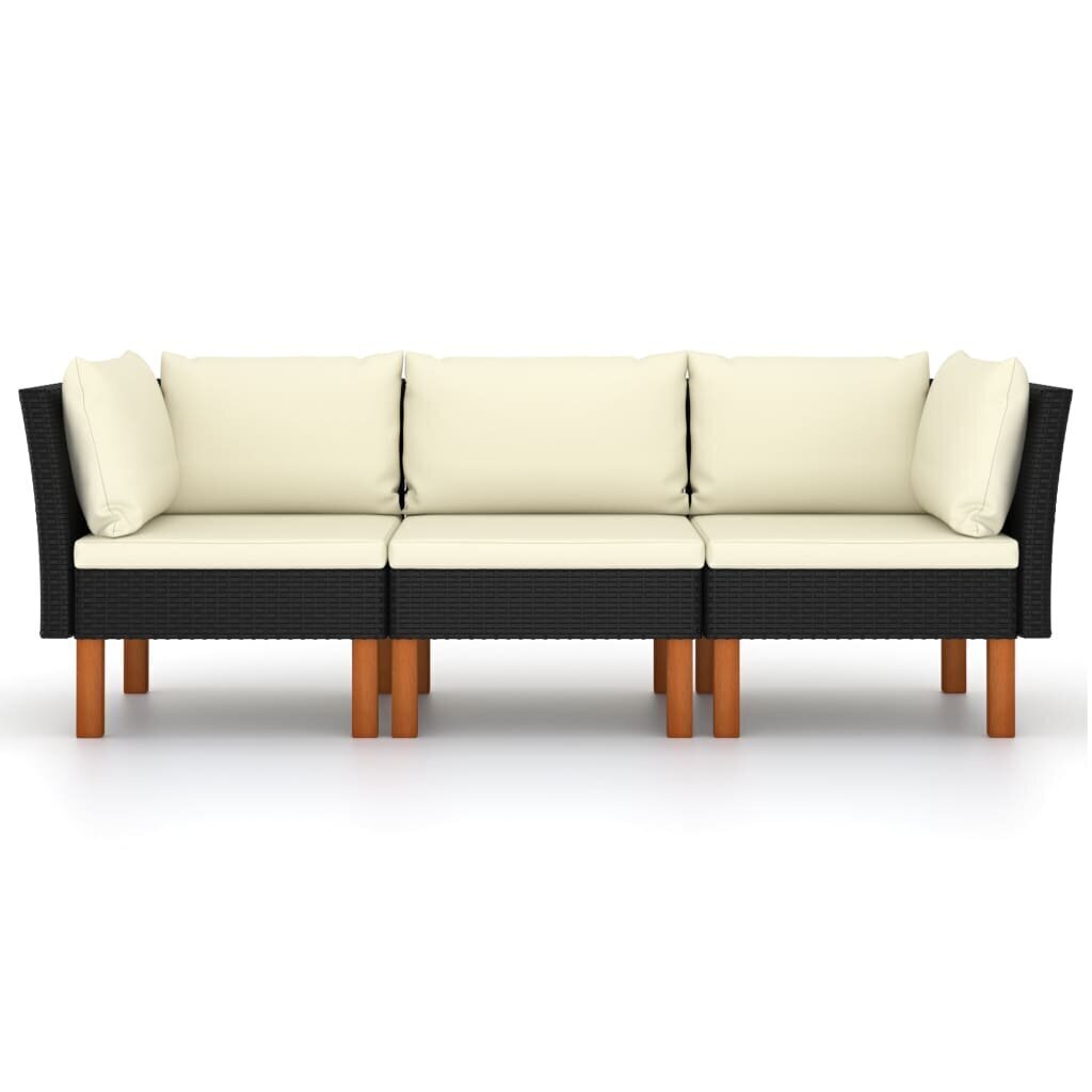 Trīsvietīgs dārza dīvāns ar matračiem vidaXL, melns cena un informācija | Dārza krēsli | 220.lv