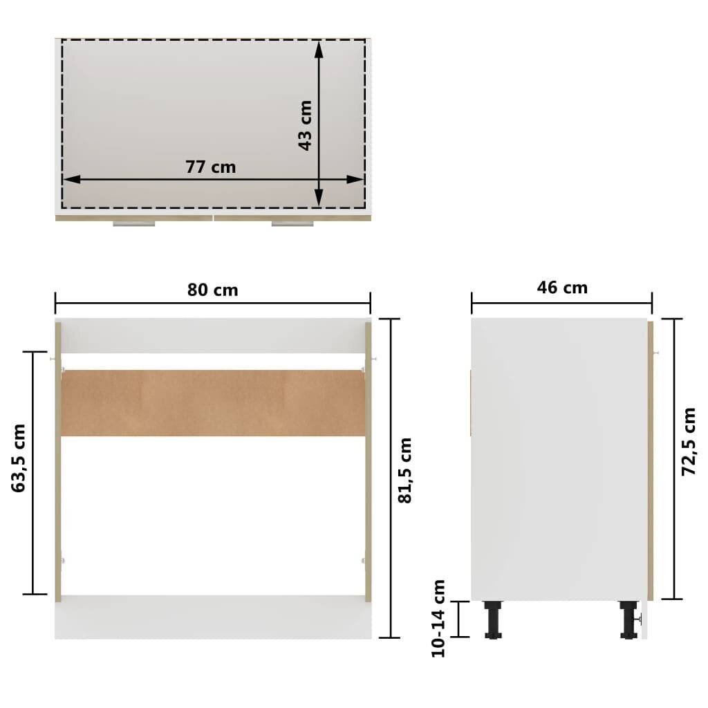 vidaXL izlietnes skapītis, ozolkoka, 80x46x81,5 cm, skaidu plāksne cena un informācija | Virtuves skapīši | 220.lv