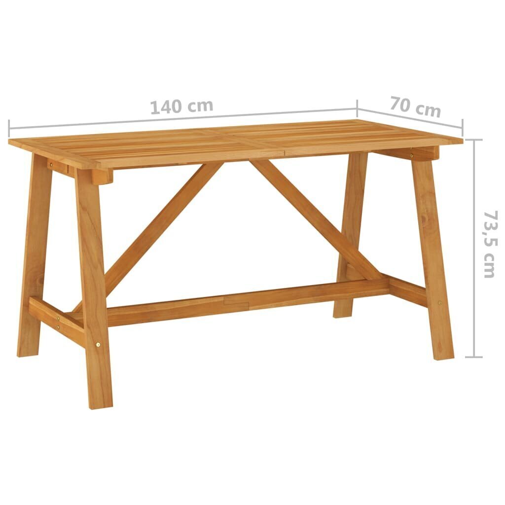 vidaXL dārza galds, 140x70x73,5 cm, akācijas masīvkoks cena un informācija | Dārza galdi | 220.lv