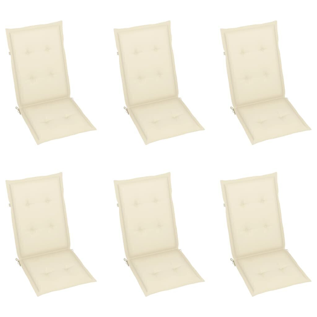 vidaXL dārza krēslu spilveni, 6 gab., 120x50x4 cm, krēmkrāsas cena un informācija | Krēslu paliktņi | 220.lv