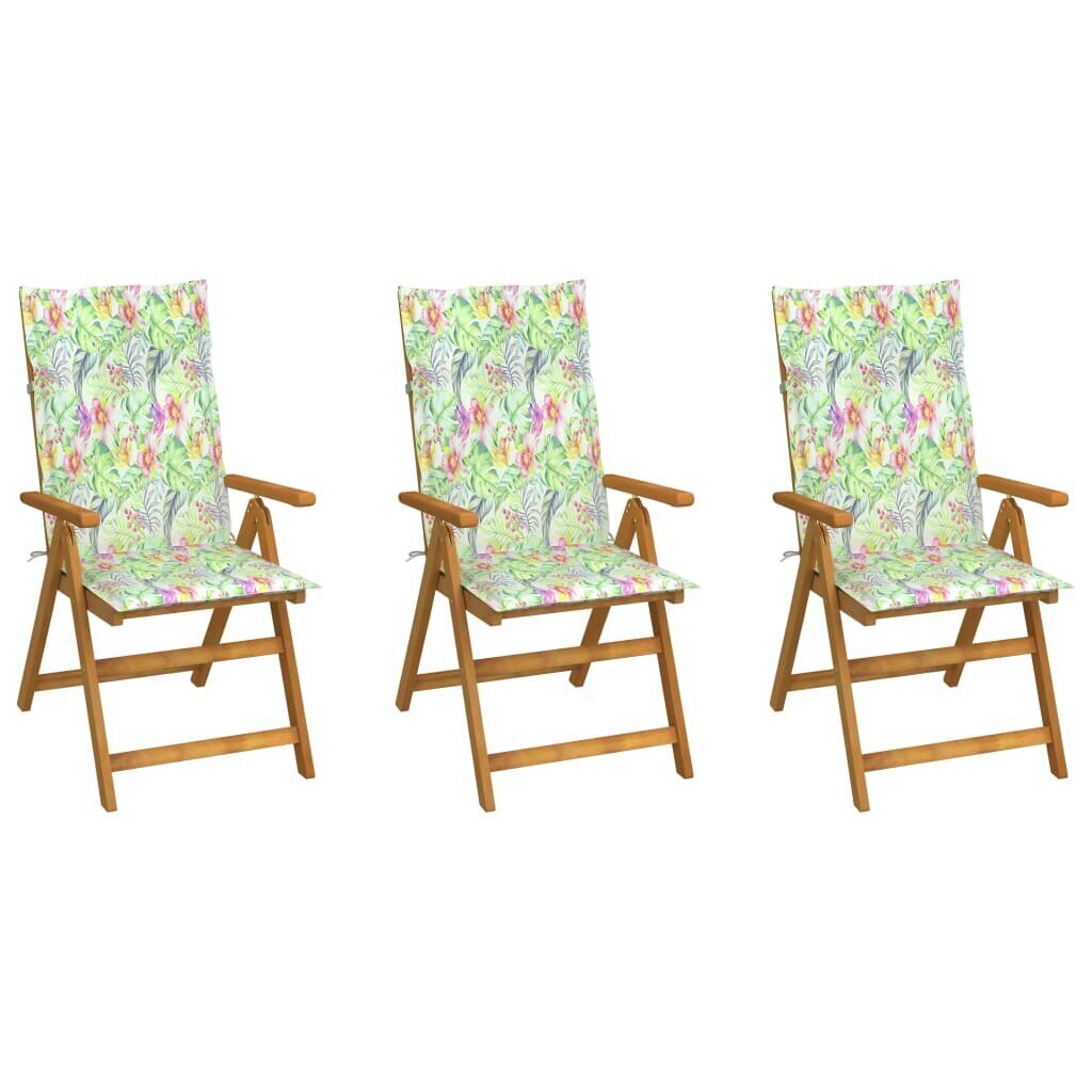 vidaXL saliekami dārza krēsli ar matračiem, 3 gab., akācijas masīvkoks cena un informācija | Dārza krēsli | 220.lv
