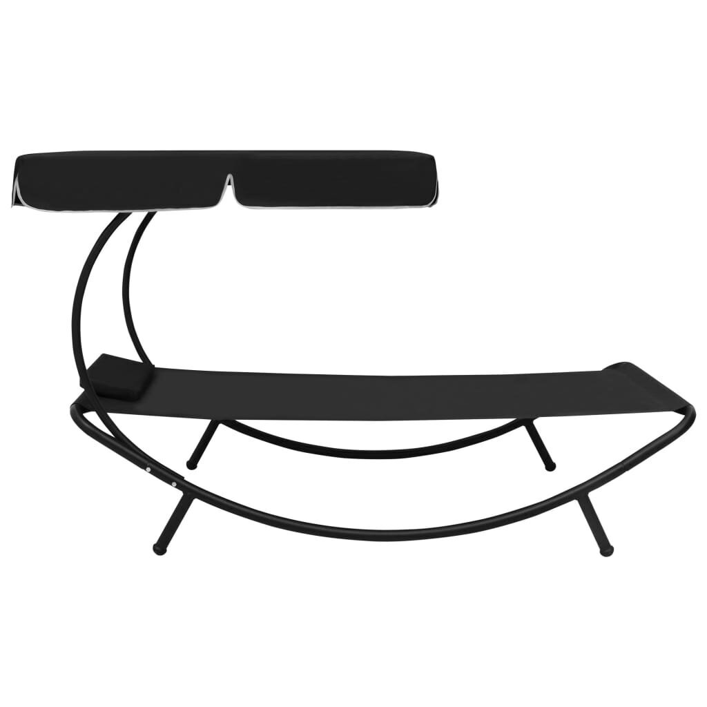 vidaXL āra atpūtas gulta ar jumtu un spilveniem, melna cena un informācija | Sauļošanās krēsli | 220.lv