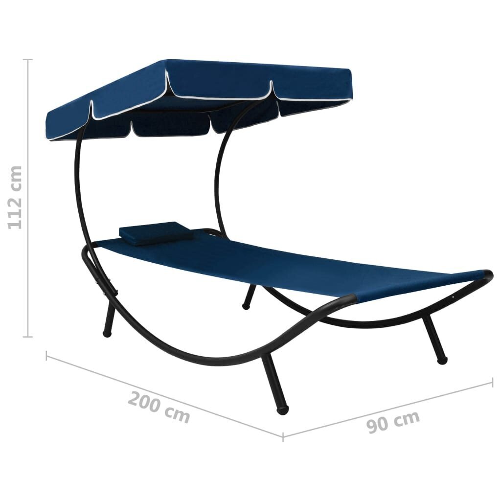 vidaXL āra atpūtas gulta ar jumtu un spilveniem, zila cena un informācija | Sauļošanās krēsli | 220.lv
