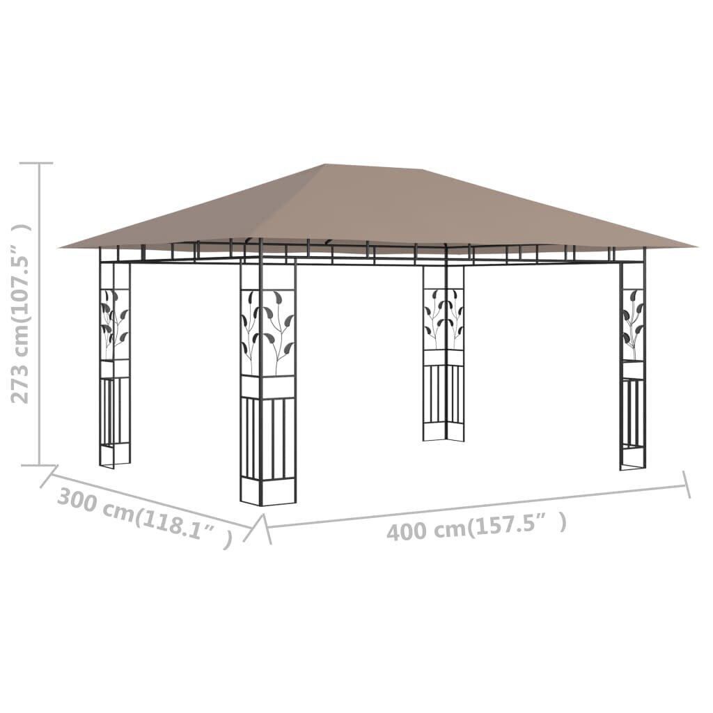 vidaXL dārza nojume ar moskītu tīklu, 4x3x2,73 m, 180g/m², pelēkbrūna цена и информация | Dārza nojumes un lapenes | 220.lv