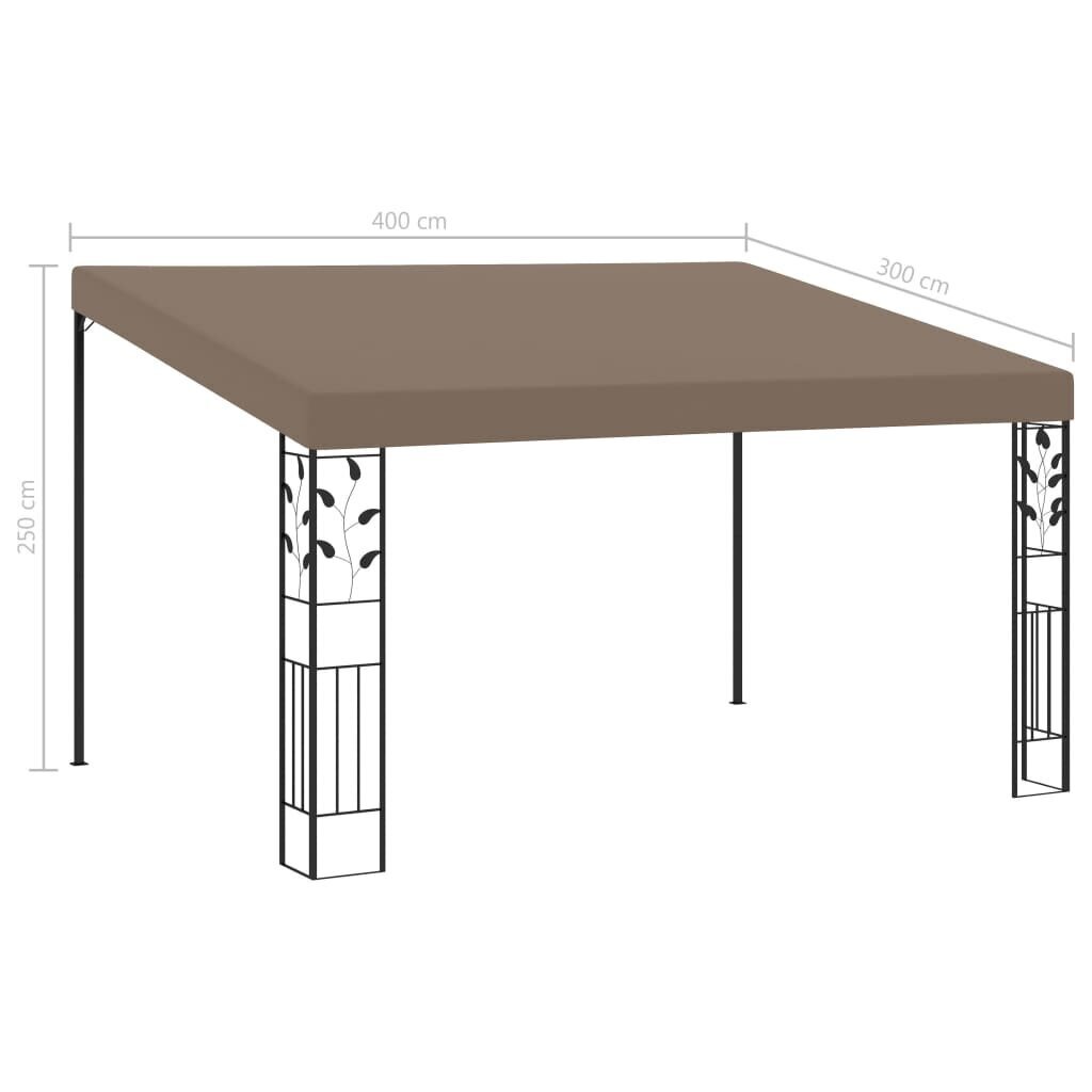 vidaXL dārza nojume, stiprināma pie sienas, 4x3x2,5 m, pelēkbrūna cena un informācija | Dārza nojumes un lapenes | 220.lv