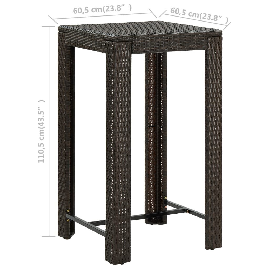 vidaXL dārza bāra galds, brūns, 60,5x60,5x110,5 cm, PE rotangpalma cena un informācija | Dārza galdi | 220.lv