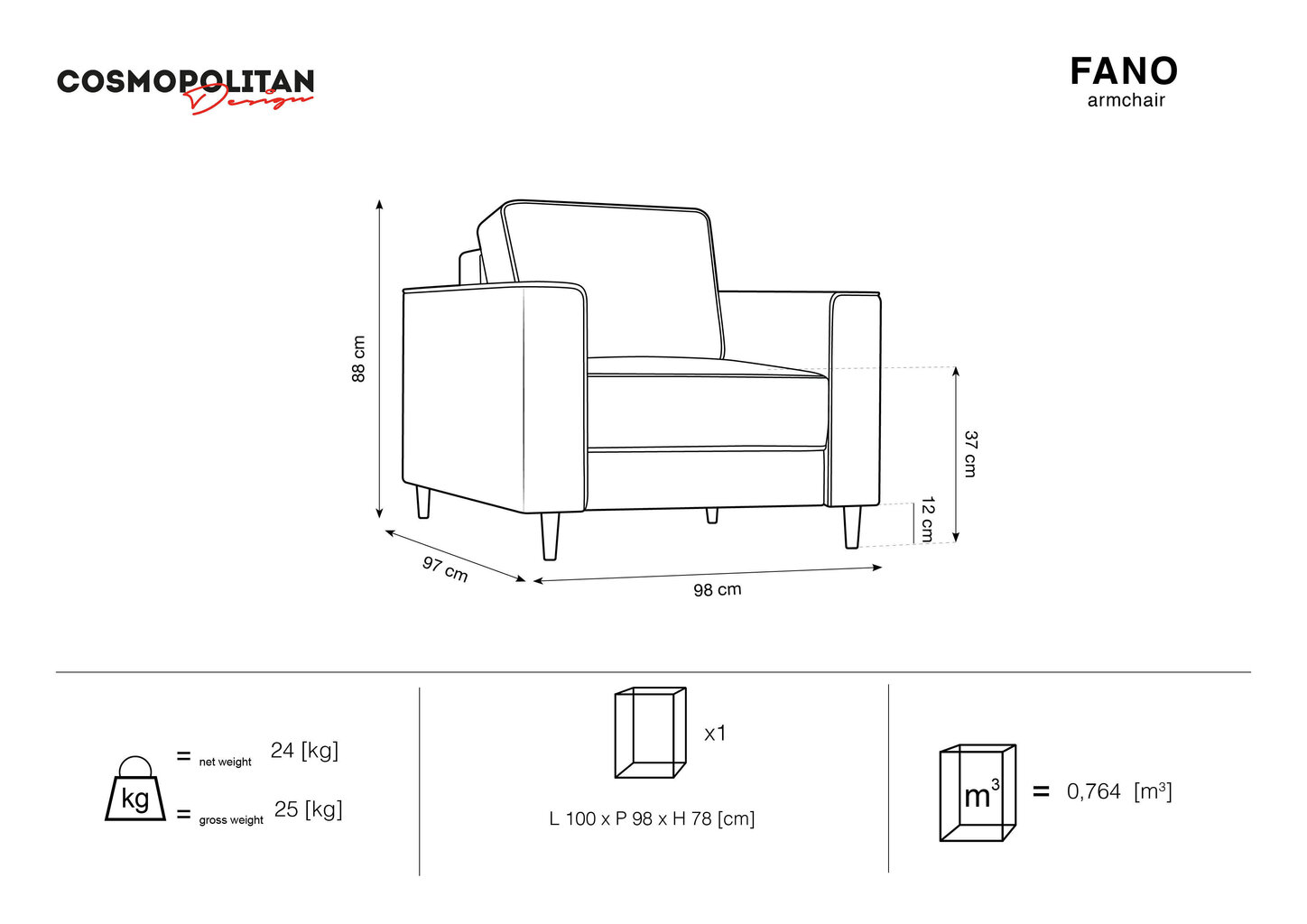 Krēsls Cosmopolitan Design Fano, dzeltens/zeltainas krāsas cena un informācija | Atpūtas krēsli | 220.lv