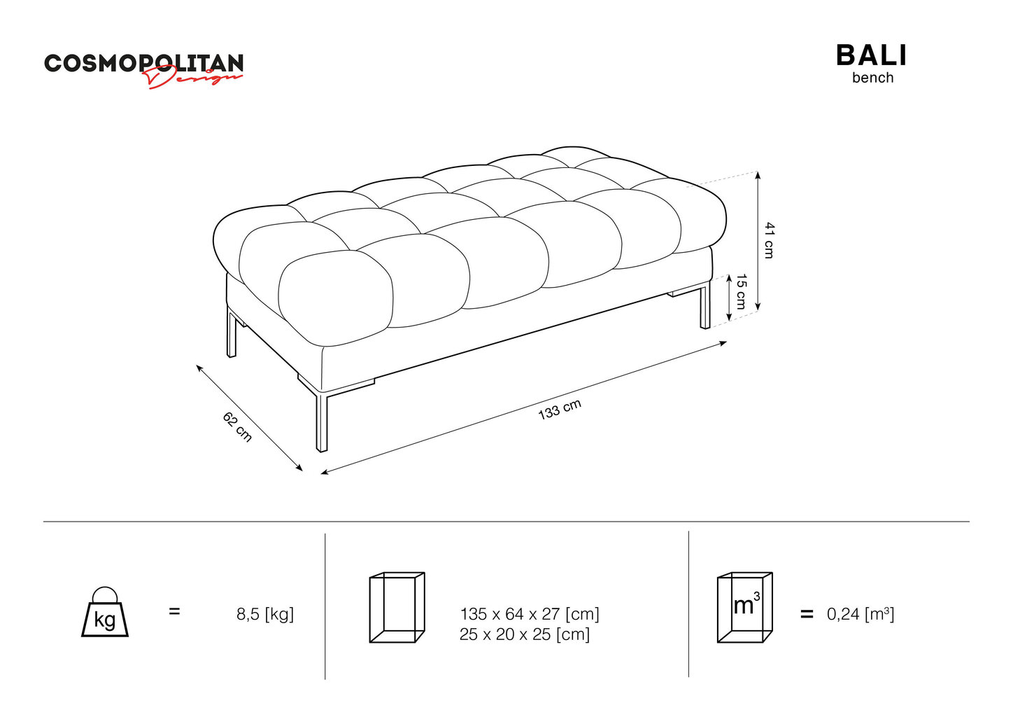 Divvietīgs soliņš Cosmopolitan Design Bali, rozā/zeltainas krāsas цена и информация | Sēžammaisi, pufi | 220.lv