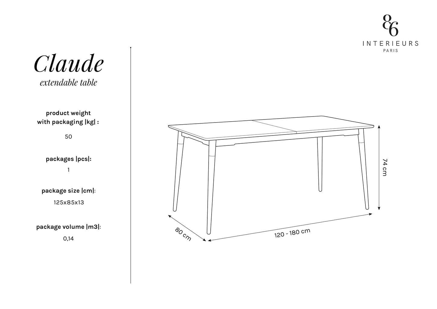 Paplašināms galds Intereurs86 Claude 120x80 cm, brūns цена и информация | Virtuves galdi, ēdamgaldi | 220.lv