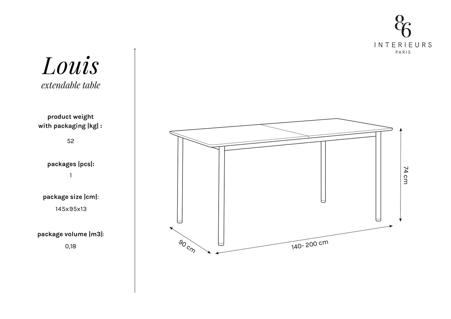 Paplašināms galds Interieurs86 Louis 140x90 cm, melns cena un informācija | Virtuves galdi, ēdamgaldi | 220.lv