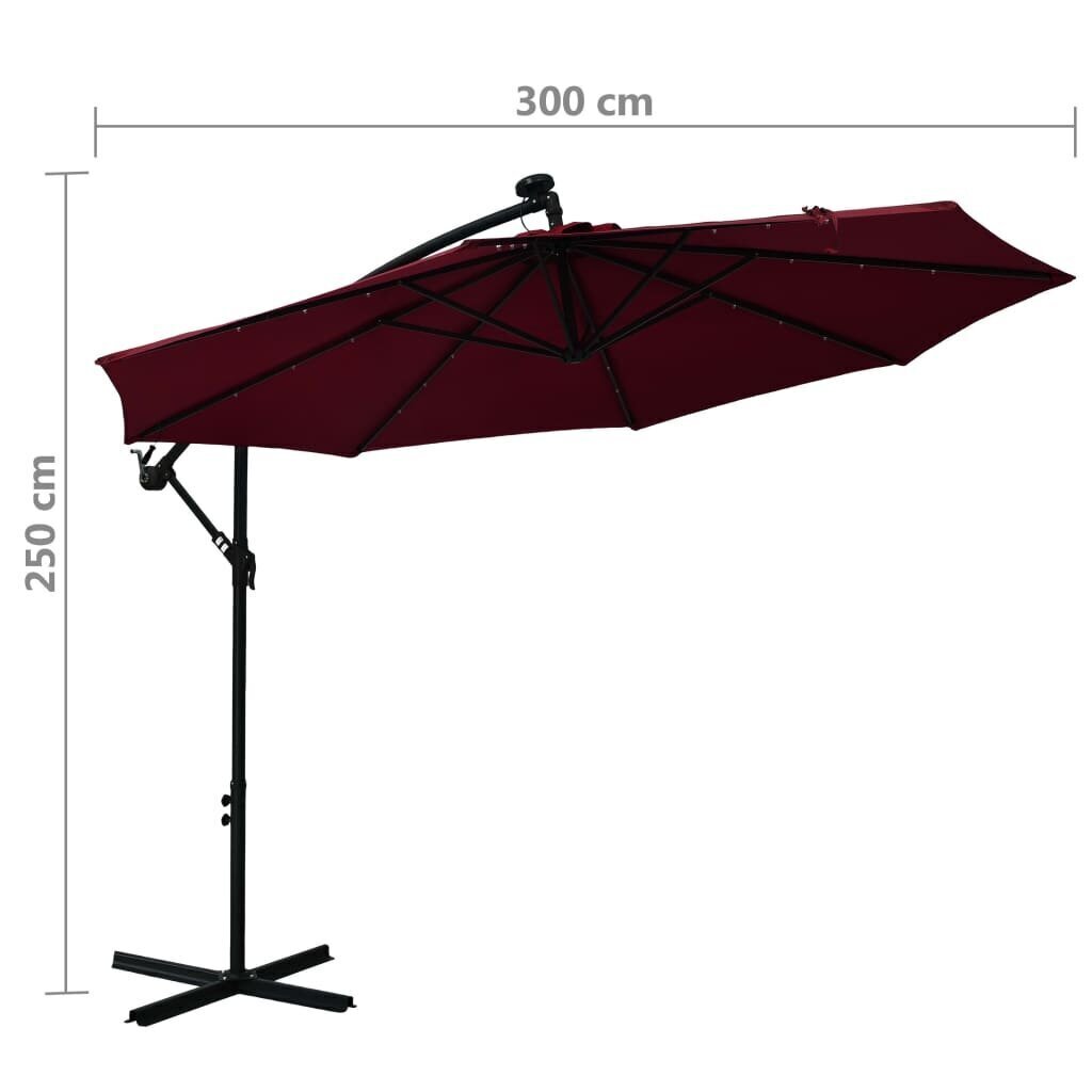 vidaXL saulessargs ar LED gaismām un tērauda kātu, vīnsarkans cena un informācija | Saulessargi, markīzes un statīvi | 220.lv