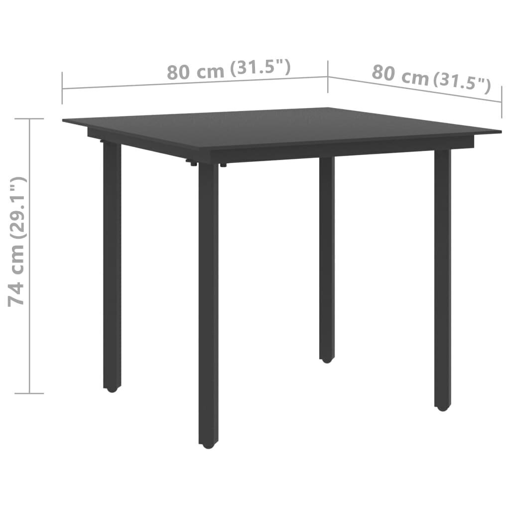 vidaXL dārza galds, melns, 80x80x74 cm, tērauds un stikls cena un informācija | Dārza galdi | 220.lv