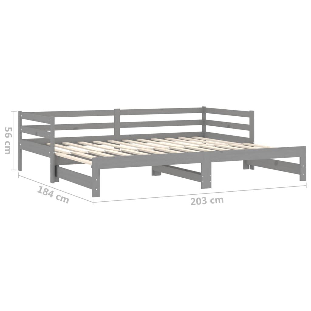 vidaXL izvelkama gulta, 2x(90x200) cm, pelēka, priedes masīvkoks cena un informācija | Gultas | 220.lv