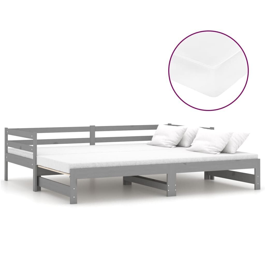 vidaXL izvelkama gulta, 2x(90x200) cm, pelēka, priedes masīvkoks cena un informācija | Gultas | 220.lv