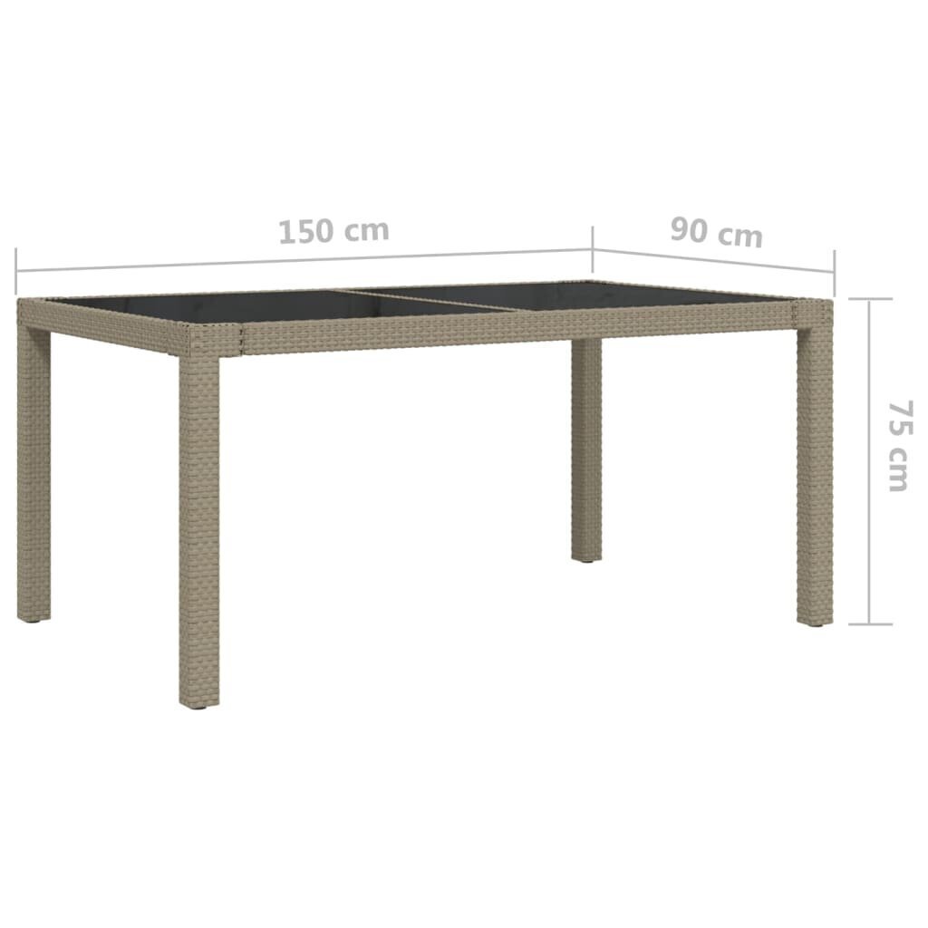 Dārza galds, bēšs, 150x90x75cm, rūdīts stikls/polirotangpalma cena un informācija | Dārza galdi | 220.lv