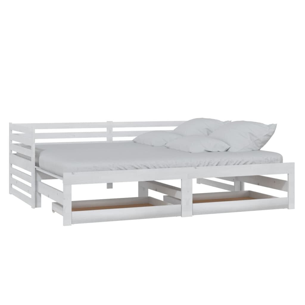 vidaXL izvelkama gulta, 2x(90x200) cm, balta, priedes masīvkoks цена и информация | Gultas | 220.lv