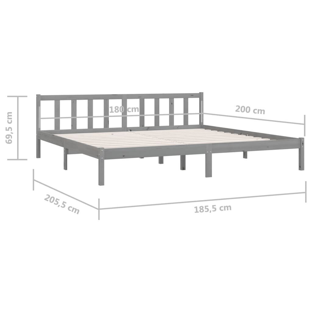 vidaXL gultas rāmis, pelēks, priedes masīvkoks, 180x200 cm cena un informācija | Gultas | 220.lv