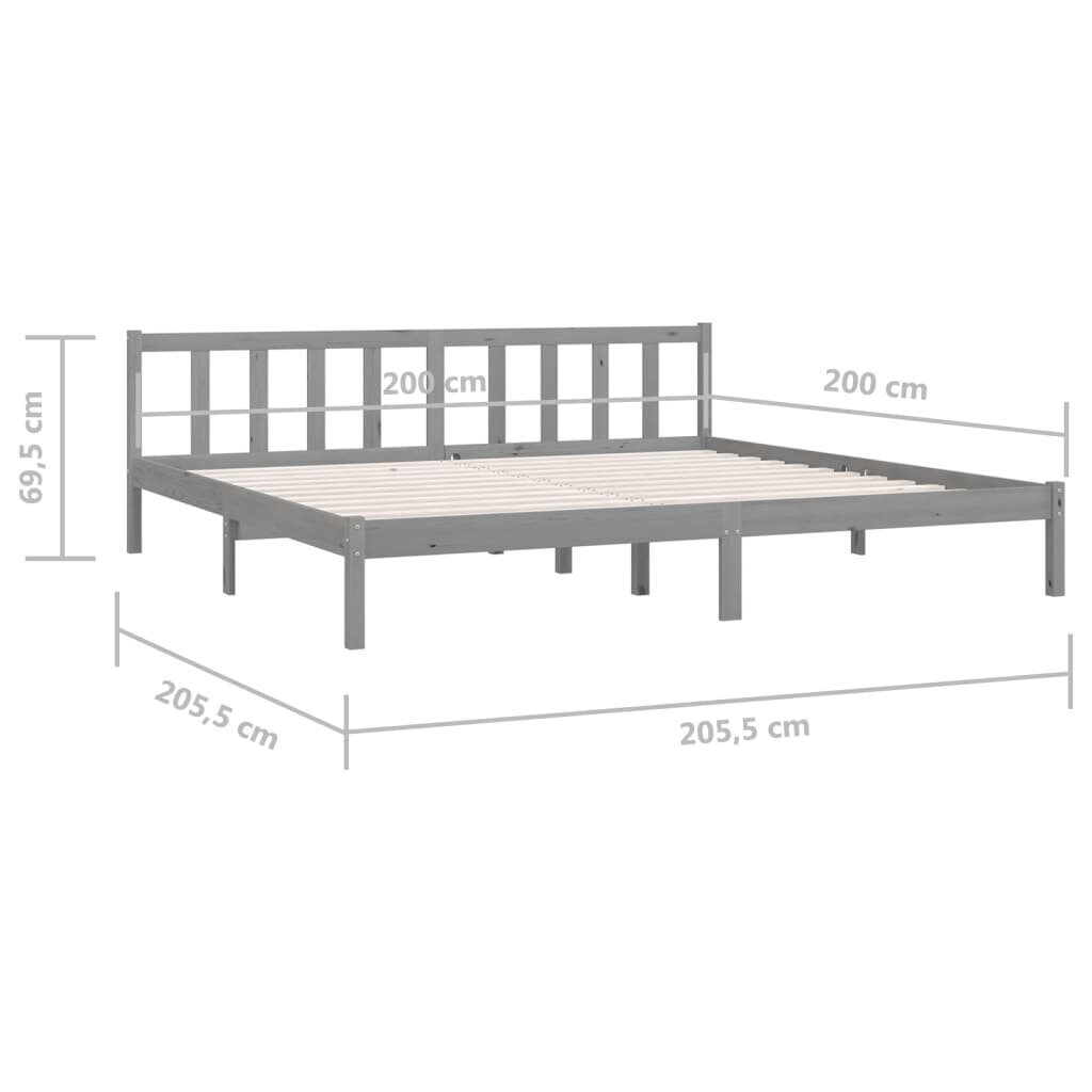 vidaXL gultas rāmis, pelēks, priedes masīvkoks, 200x200 cm цена и информация | Gultas | 220.lv