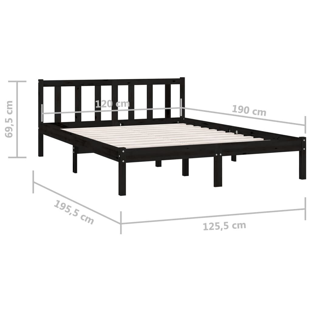 vidaXL gultas rāmis, melns, priedes masīvkoks, 120x190 cm cena un informācija | Gultas | 220.lv