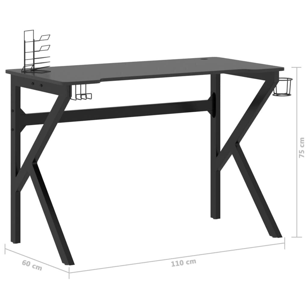 vidaXL datorspēļu galds, K-formas kājas, melns, 110x60x75 cm cena un informācija | Datorgaldi, rakstāmgaldi, biroja galdi | 220.lv