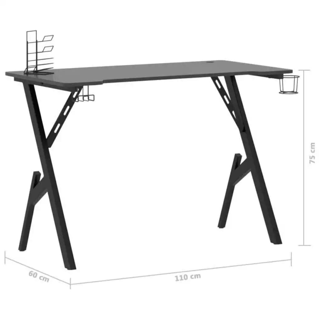 vidaXL datorspēļu galds, Y-formas kājas, melns, 110x60x75 cm cena un informācija | Datorgaldi, rakstāmgaldi, biroja galdi | 220.lv