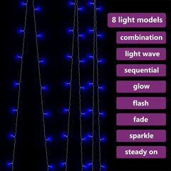 vidaXL LED lampiņu aizkars, 3x3 m, 300 LED, zils, 8 funkcijas cena un informācija | Ziemassvētku dekorācijas | 220.lv