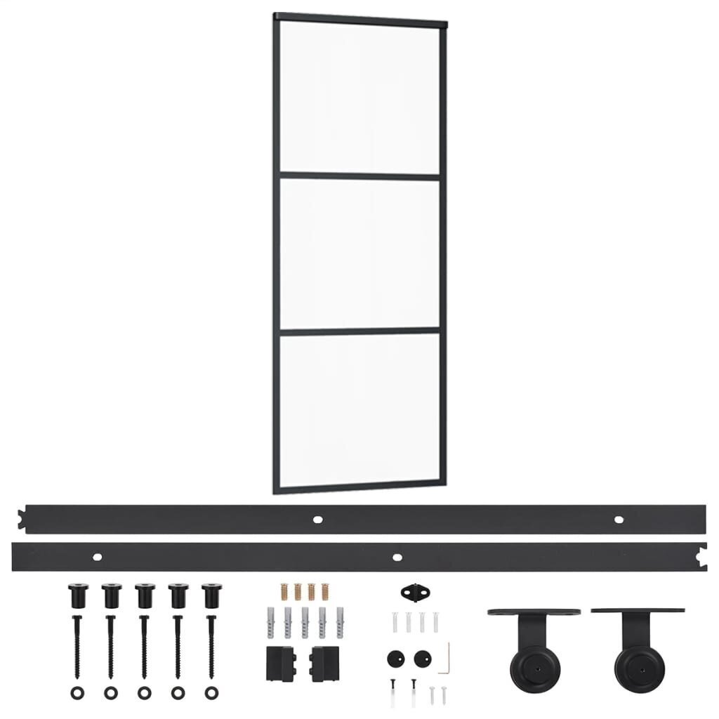 vidaXL bīdāmās durvis ar stiprinājumiem, stikls, alumīnijs, 76x205 cm cena un informācija | Iekšdurvis | 220.lv