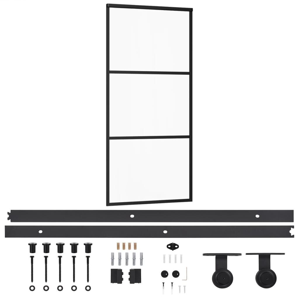 vidaXL bīdāmās durvis ar stiprinājumiem, stikls, alumīnijs, 90x205 cm cena un informācija | Iekšdurvis | 220.lv