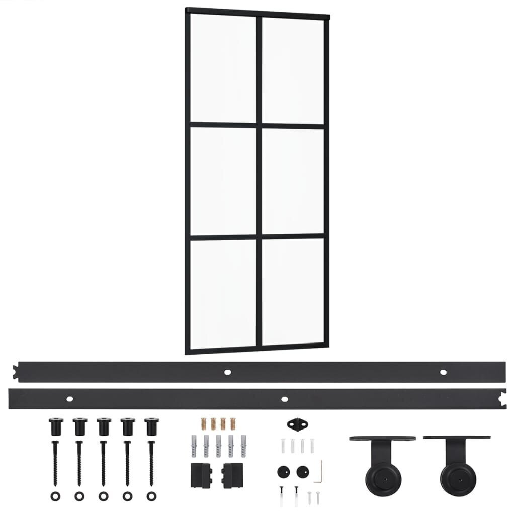 vidaXL bīdāmās durvis ar stiprinājumiem, stikls, alumīnijs, 90x205 cm цена и информация | Iekšdurvis | 220.lv