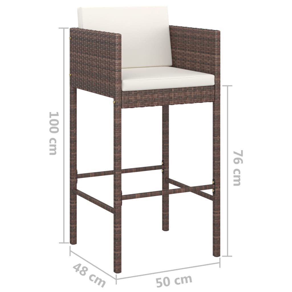 vidaXL bāra krēsli ar matračiem, 2 gab., brūna PE rotangpalma cena un informācija | Virtuves un ēdamistabas krēsli | 220.lv
