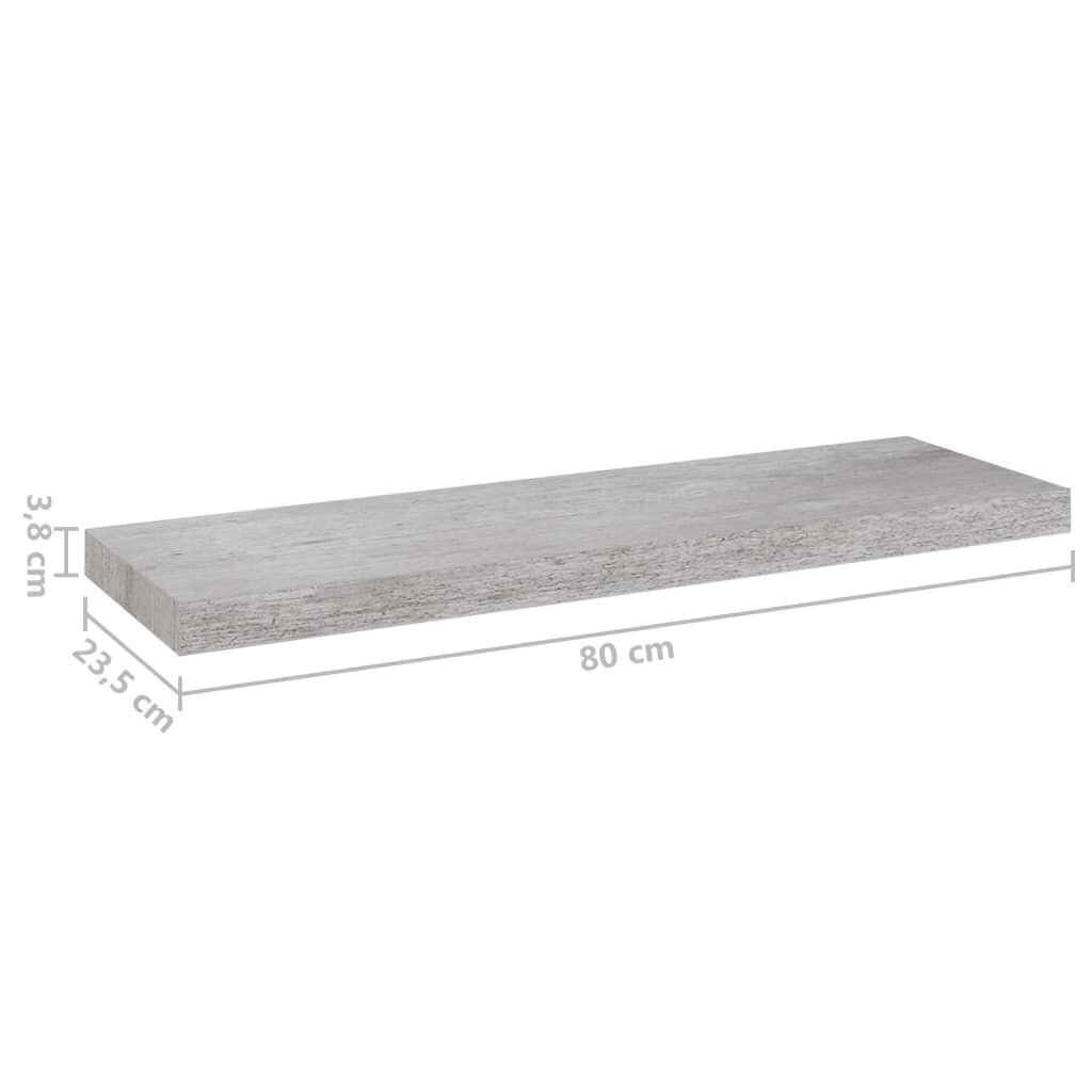 vidaXL sienas plaukti, 4 gab., betona pelēki, 80x23,5x3,8 cm, MDF cena un informācija | Plaukti | 220.lv